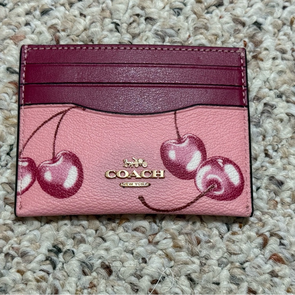 Coach Pink and Burgundy Cherry Card Holder